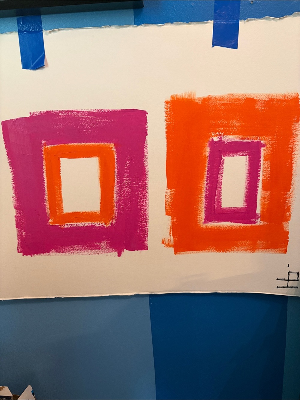 Abstract Canvas Art - Pink and Orange Geometric Squares